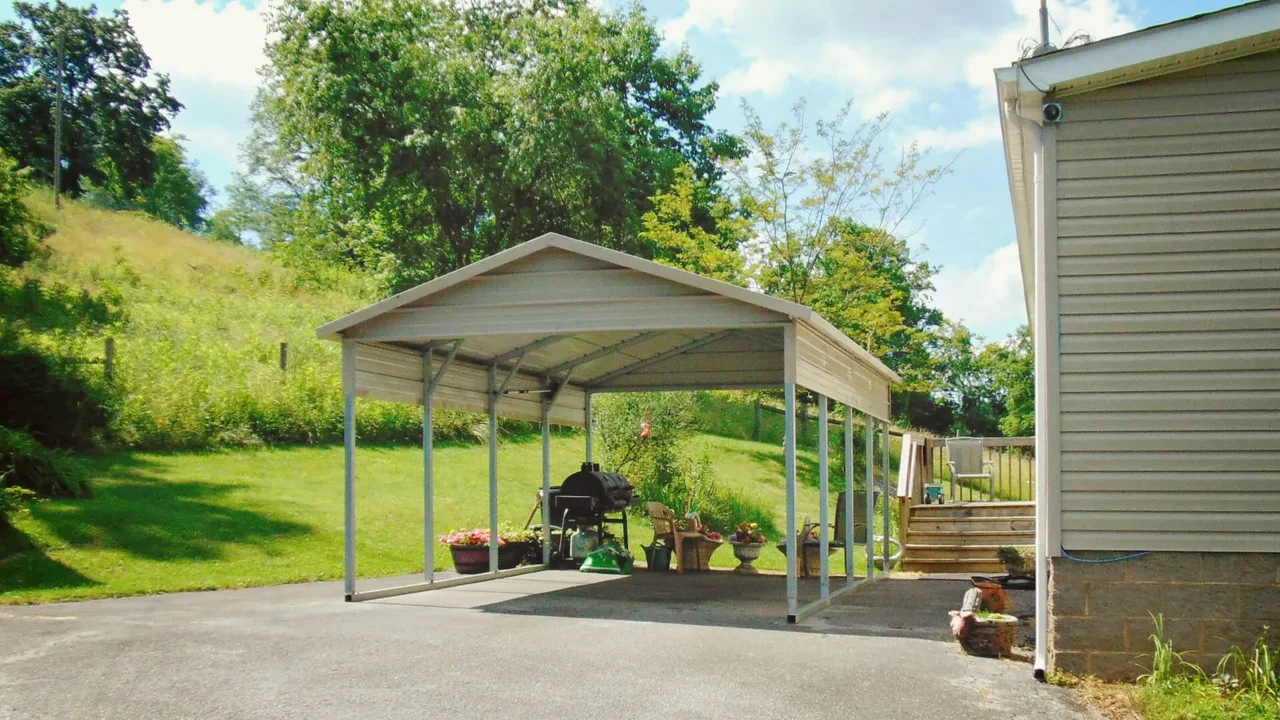 12x21x7 Boxed Eave Carport 1:2 panel on each side