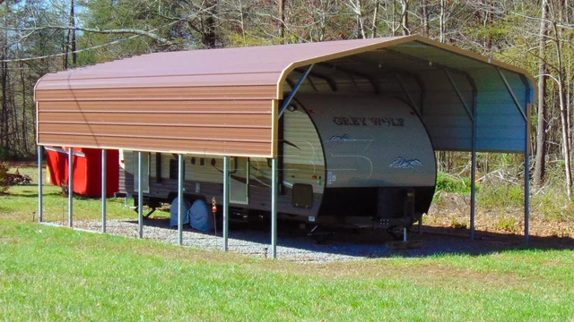 18' wide x 31' long regular style carport with 9' legs 2 panels and J trim