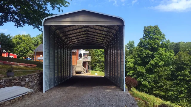 18' wide x 51' long RV cover with 14' legs, 2 certified gables, and both sides closed