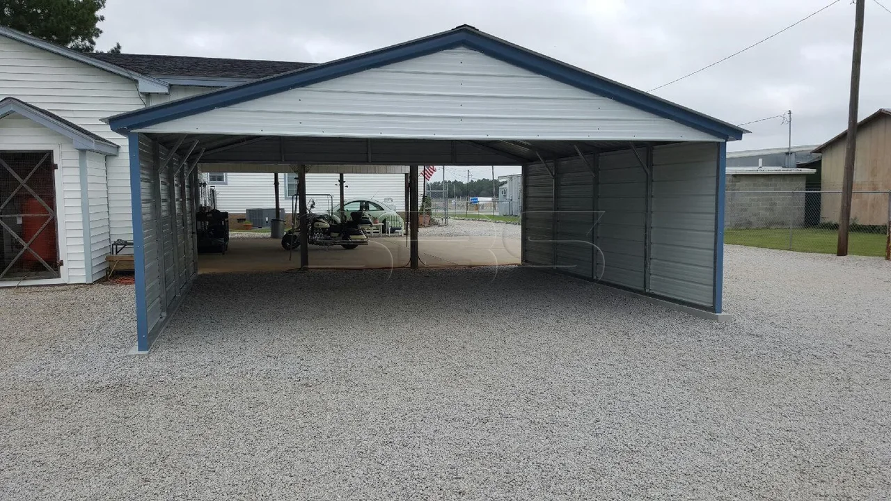 18' x 21' x 8' Vertical Roof Carport with 2 certified gables and both sides closed