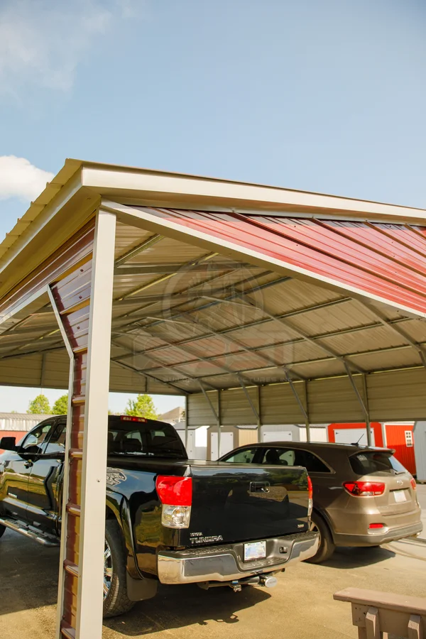 2 car metal building roof corner with frameouts and dutch corners