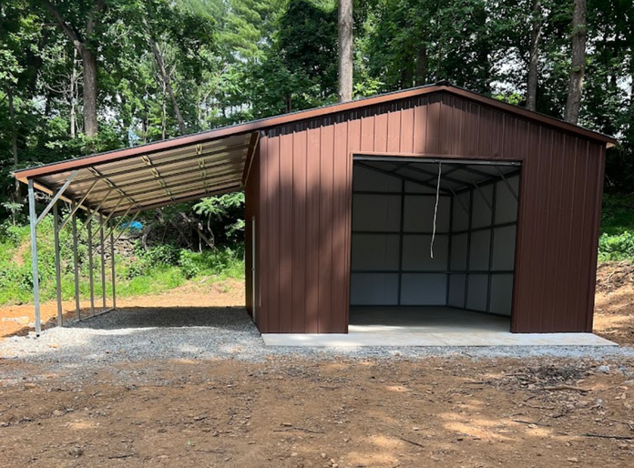 Brown Garage w Lean-to 20x25 garage w 12x25 leanto