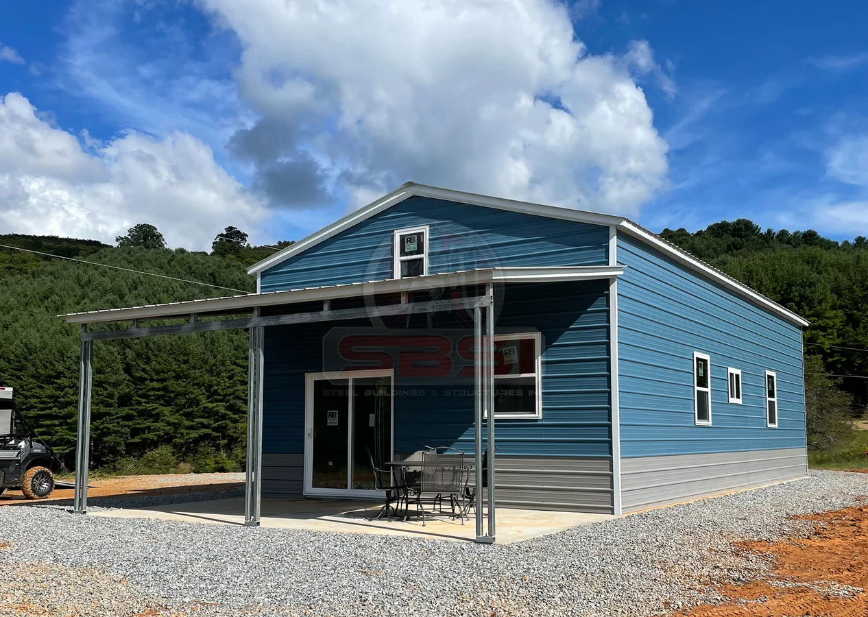 residential metal building with patio area